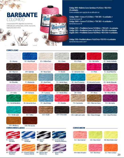 catalogo barbante supremo numero 4 6 e 8