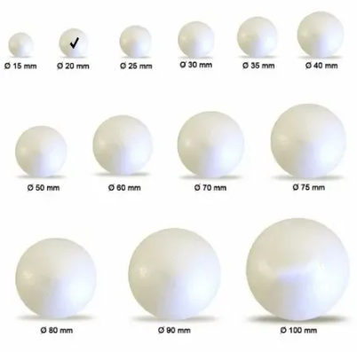 bola de isopor tamanhos