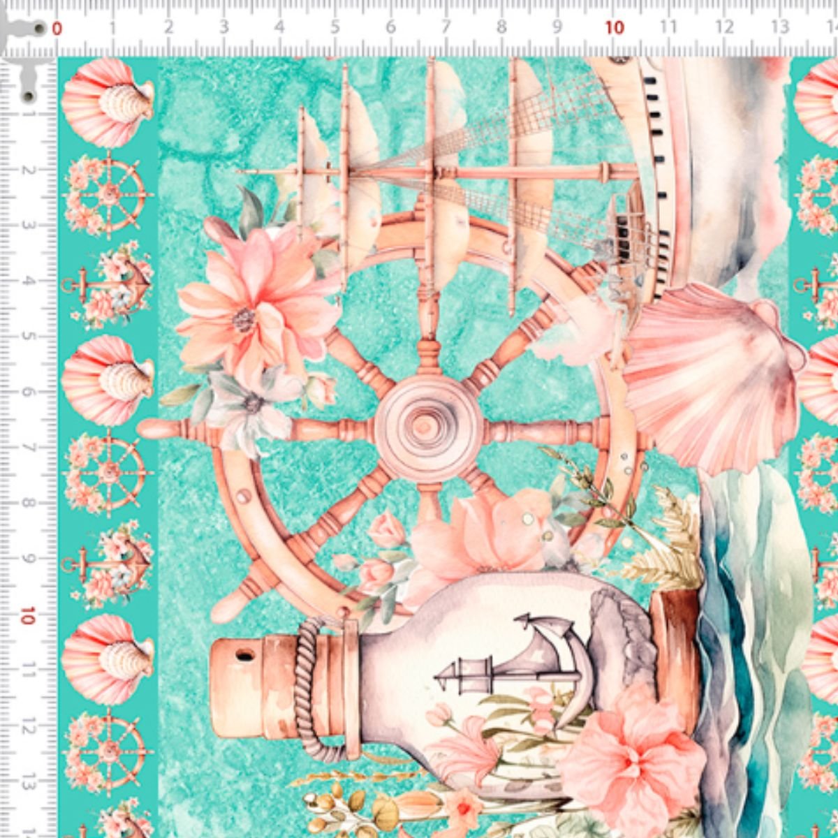 tricoline digital barrados fundo mar tamanho real