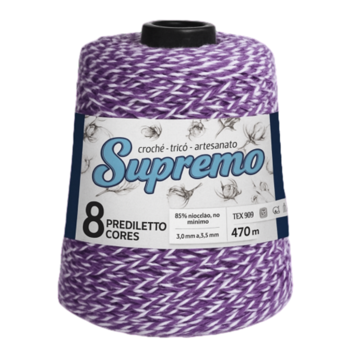barbante supremo no8 cor 111 branco lilas roxo pixian ai