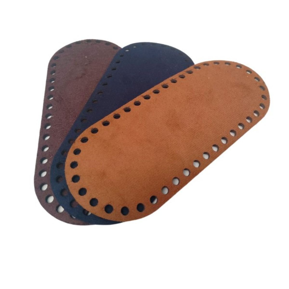 base oval em couro sintetico com furos para croche 36x16 cm