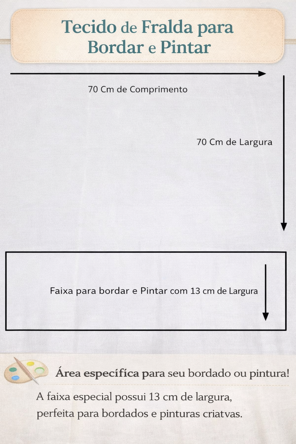 fralda creative branca pinte e borde fracao 70cmx70cm dohler