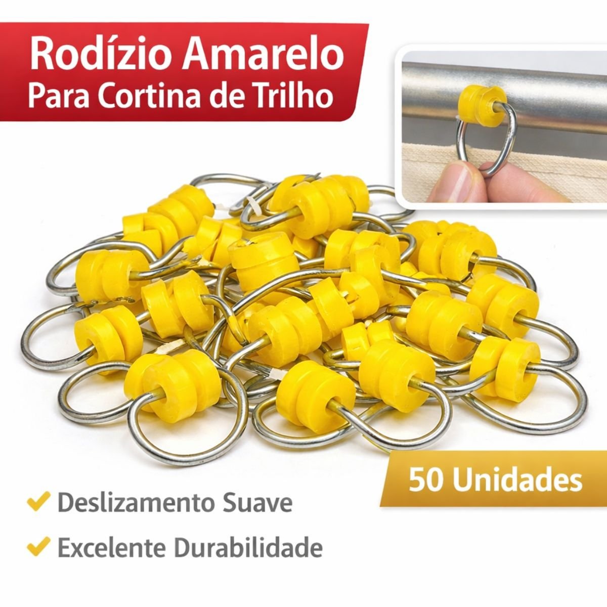 rodizio amarelo para cortina de trilho com 50 unidades