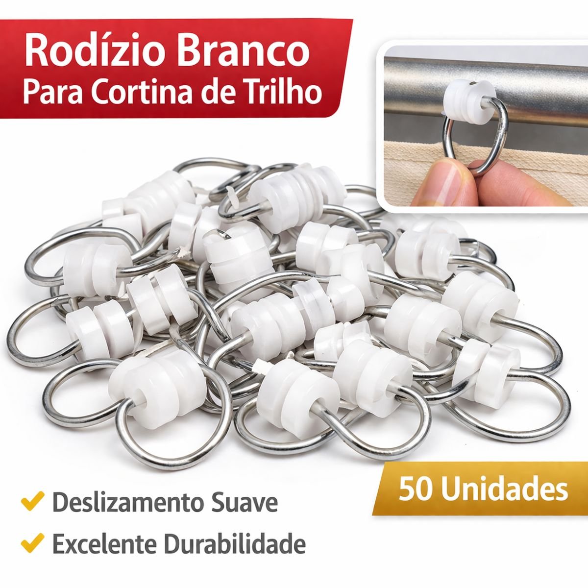 rodizio branco para cortina de trilho com 50 unidades 2