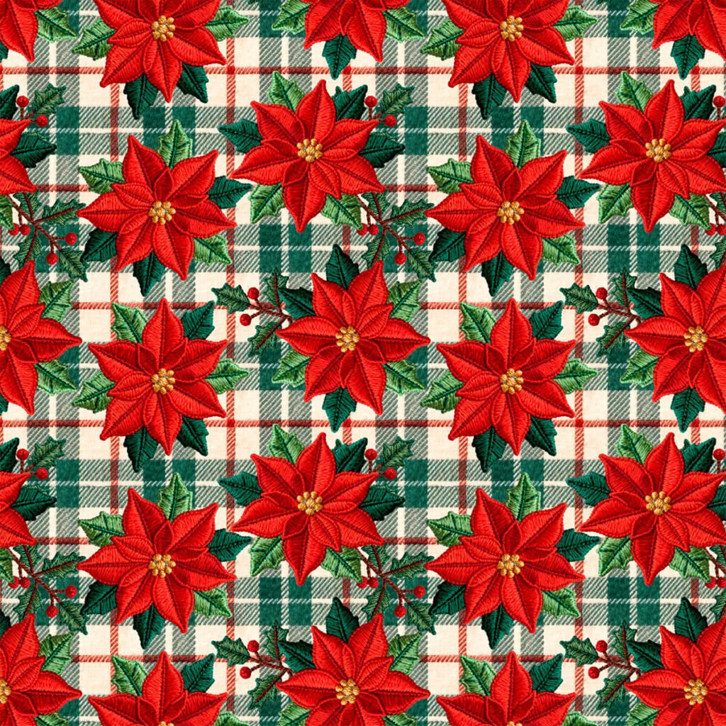 tricoline digital natal poinsetia xadrez verde